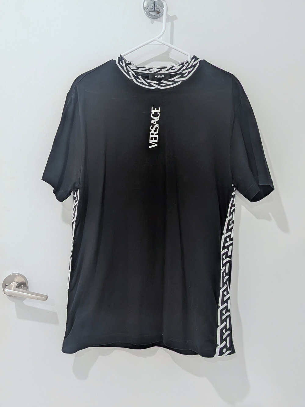 Versace Black Short Sleeve Tee with White Logo Trim